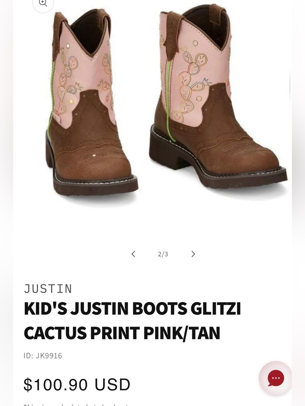 Justin Boots Kids Pink and Brown Cactus Print Western Boots